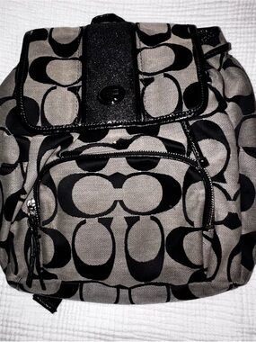 Vintage 90s Coach Classic Signature Nylon Backpack Black Silver EUC